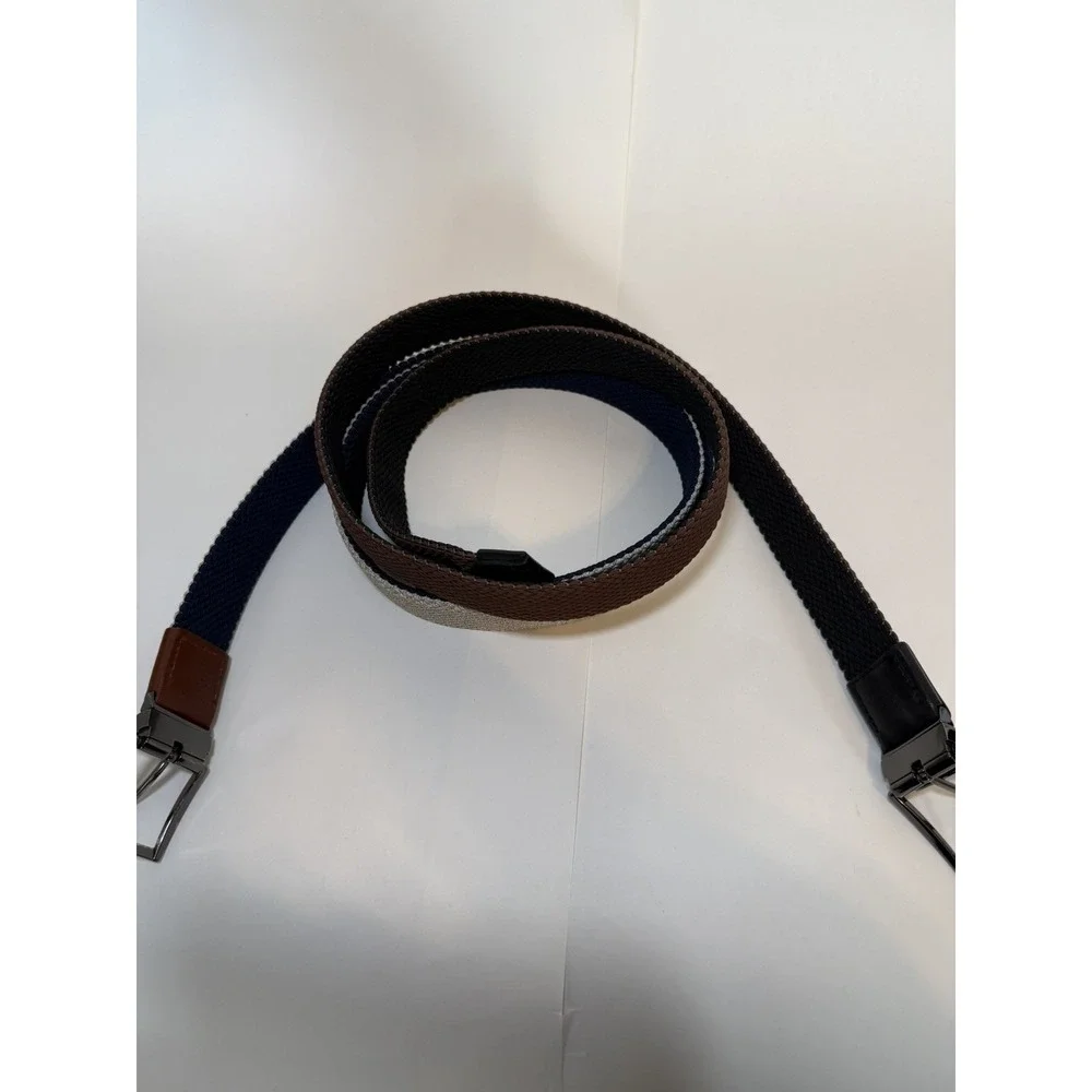 2- TOMMY BAHAMA MENS REVERSIBLE BELT | G13 L/XL (42-44) Stretch Black, Blue, Tan